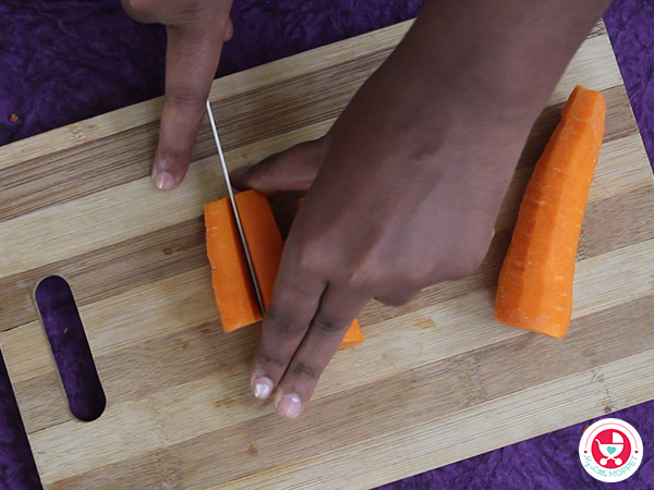 Cut the carrots into finger shaped slices.