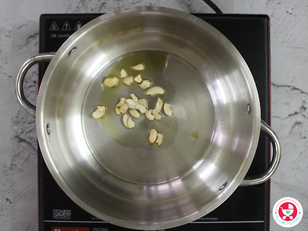 add cashews and fry it till golden brown.
